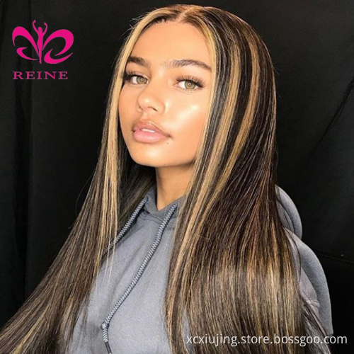 REINE #4/30, 27 Highlight Colored Pre Plucked Lace  Frontal Human Hair Wigs double drawn Vietnam human hair wig For Black Women